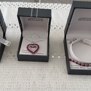 Ruby Red Necklace, Earrings and Bracelet Set Heart Pendant Necklace.  NEW W/TAGS